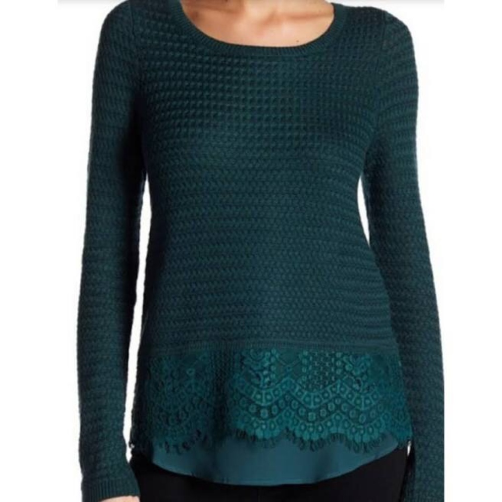 Lucky Brand Turquoise Sweater With Lace Trim